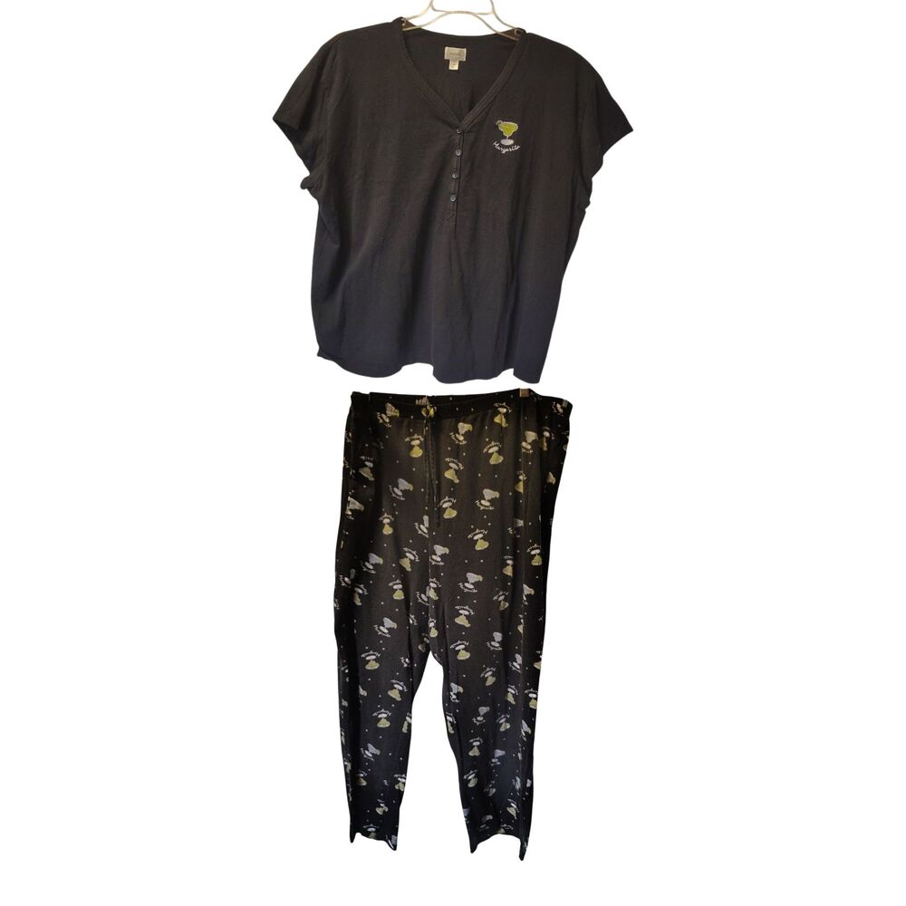 Starialle Margarita Pajama Set 2X Black Short Sleeve Henley & Pants Loungewear